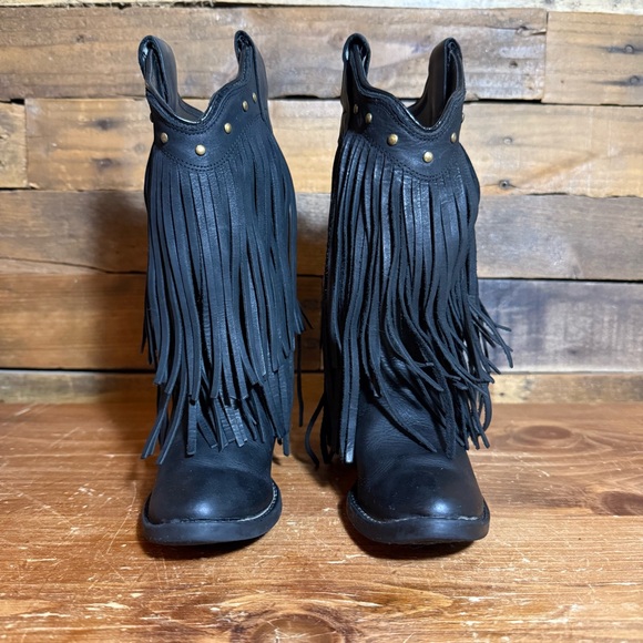 Old West Girl’s Toddler Size 9.5 Western Fringe Boots Black - Picture 4 of 9